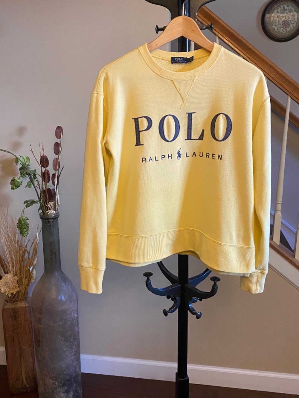 Polo Ralph Lauren Yellow Spellout Graphic Fleece Crewneck Sweatshirt Size S